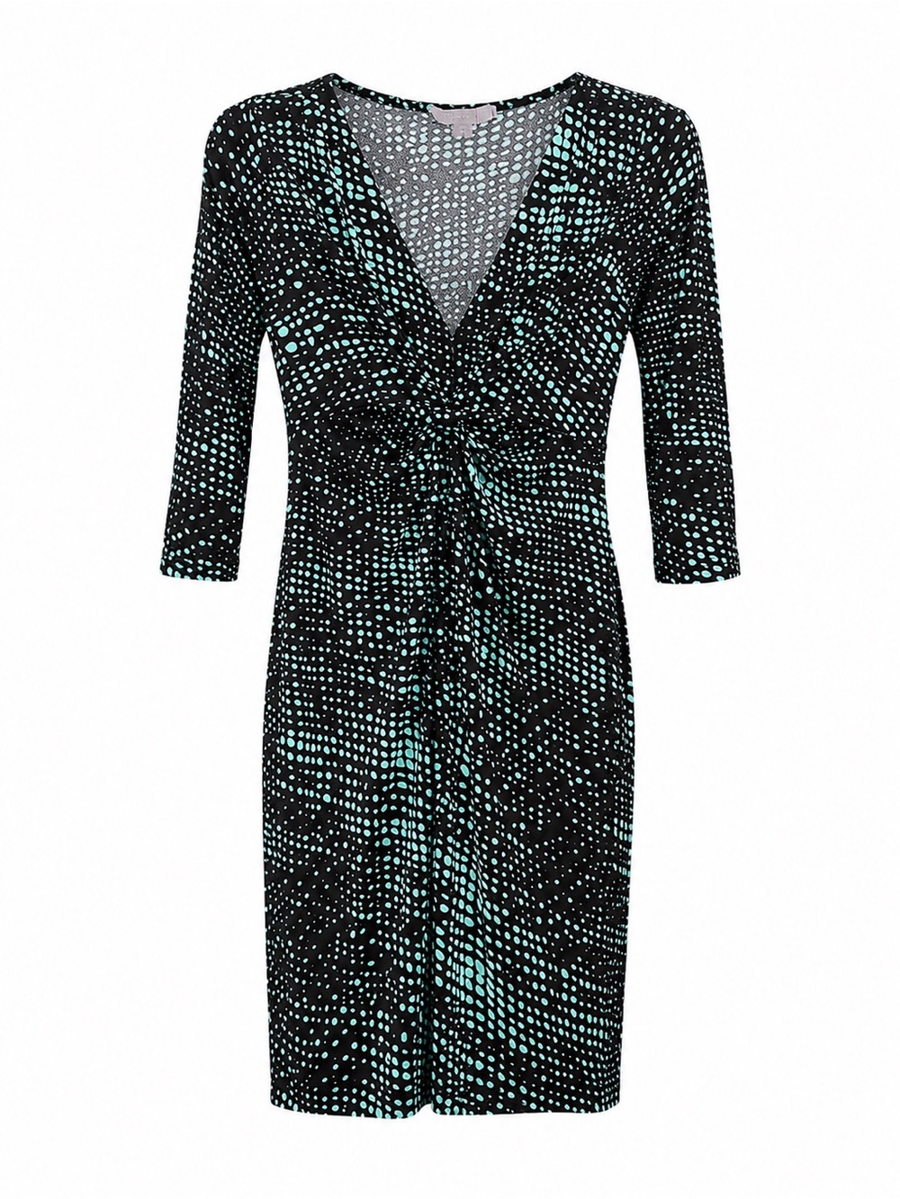 Forever 21 Black and Aqua Dot V-Neck Twist Front Long Sleeve Dress
